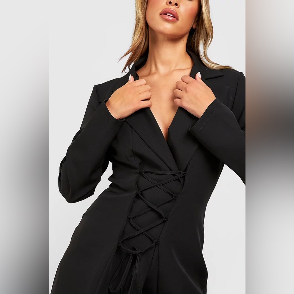 Pretty Little Thing Lace Up Front Asymmetric Blazer Dress